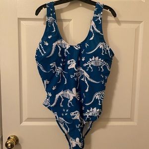 Brand New SHEIN Dinosaur Fossil One Piece Scoop Neck Swim Suit